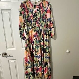 Sunday Cream Multicolor Floral Smocked Midi Dress